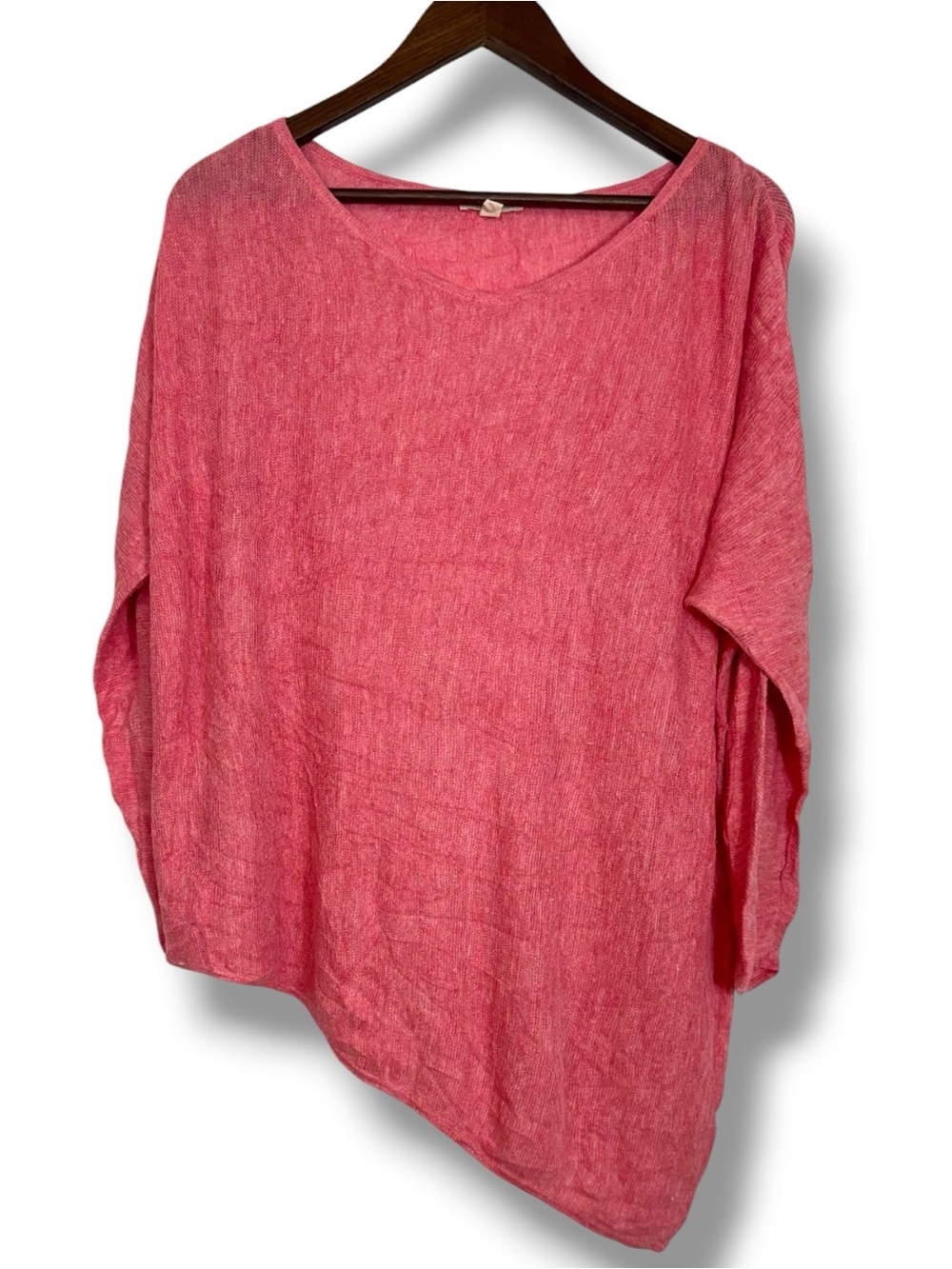 Eileen Fisher Red 100% Italian Linen Asymmetric Hem Tunic Blouse Medium